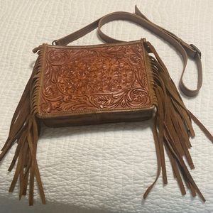 American Darling Tooled Leather Fringe Crossbody
